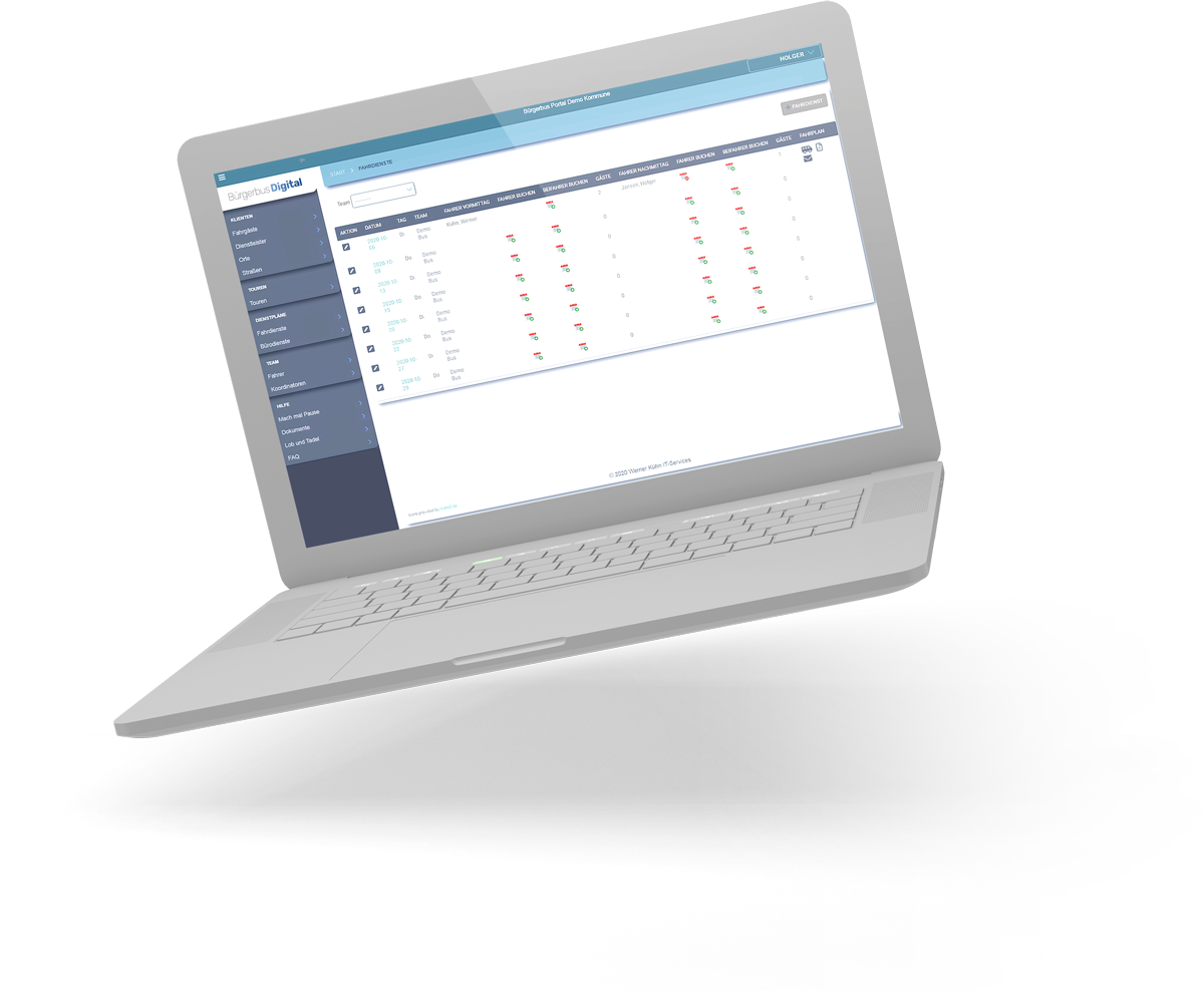 Bürgerbus Digital. Die Planung kann online über jeden Laptop oder anderen PC erfolgen. Symbolgrafik (c) Bürgerbus Digital/Agentur Landmobil